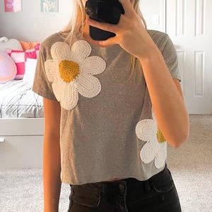 Altar’d State Cropped Tee Knit Flower Top